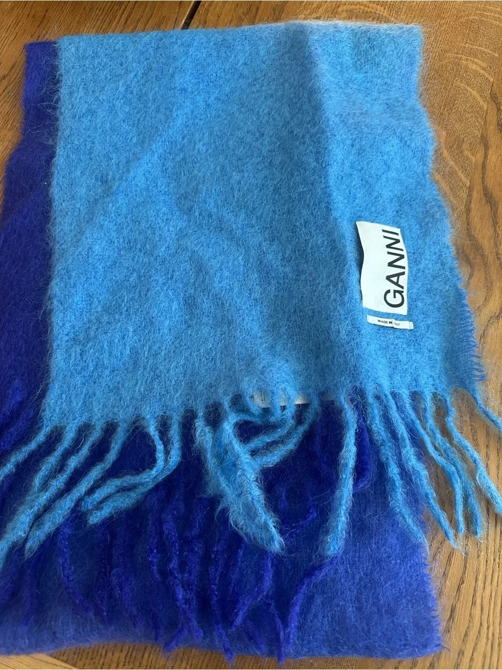 Ganni Bright Blue Fuzzy Fringe Scarf